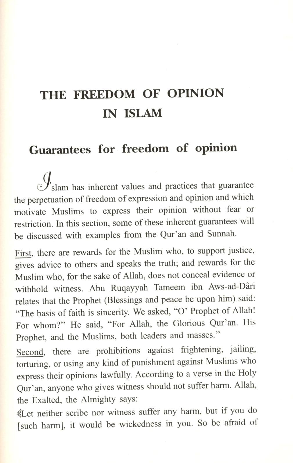 The Freedom Of Opinion In Islam