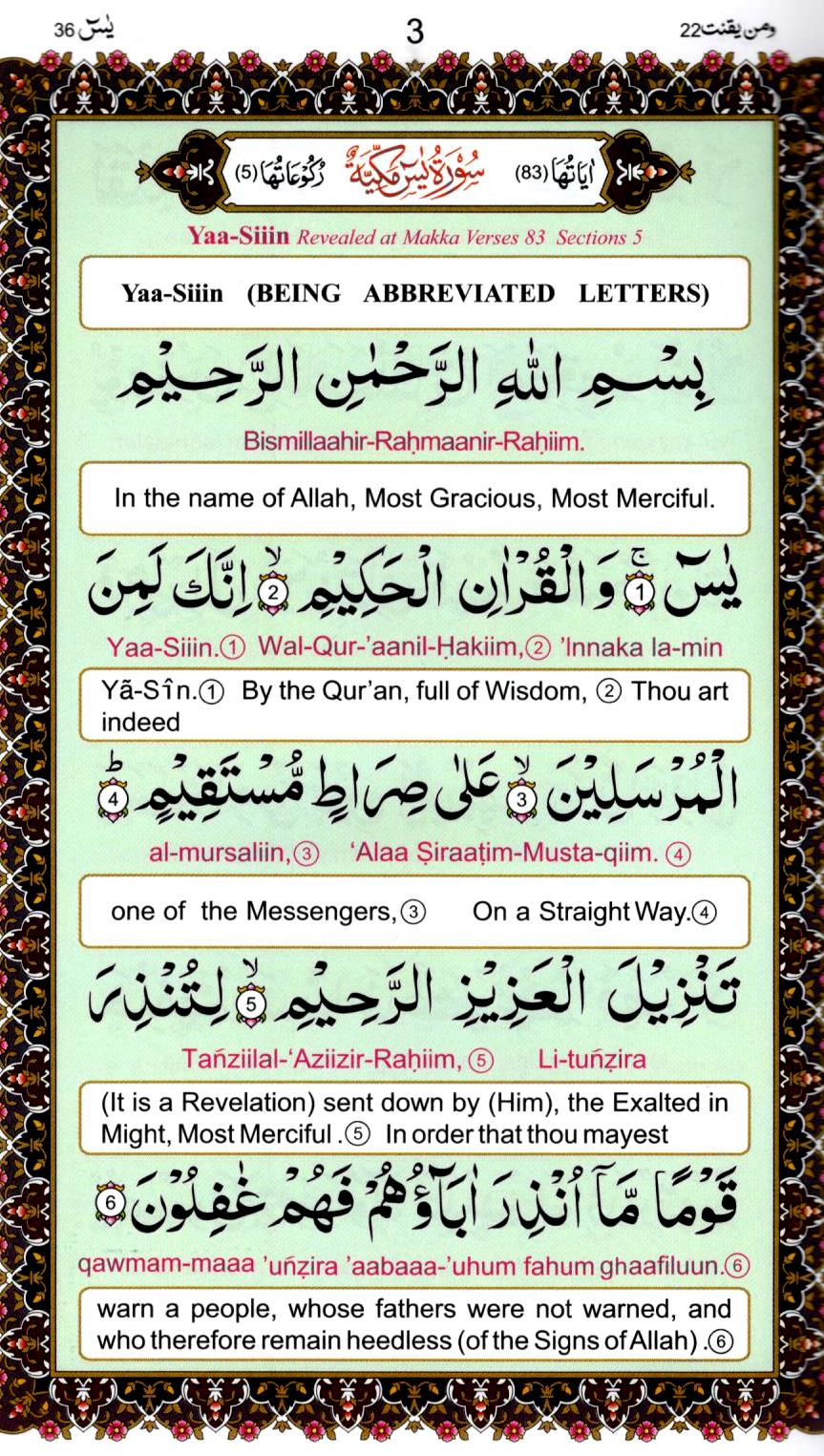 Surah Yaseen with English translation and transliteration