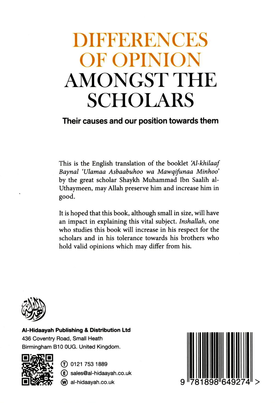 Differences of Opinion Amongst the Scholars