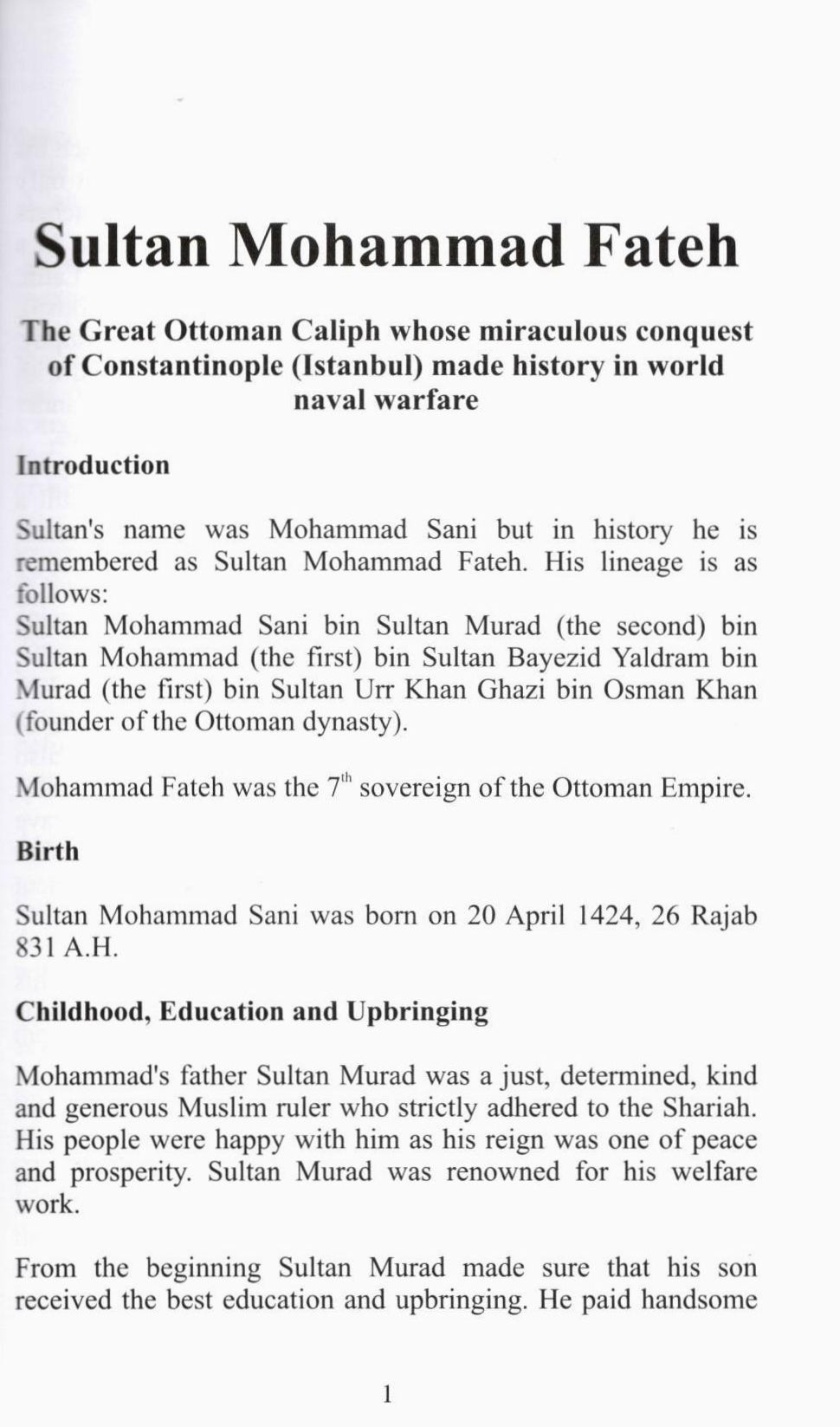 Sultan Muhammad Fateh (Muslim Heroes Series)