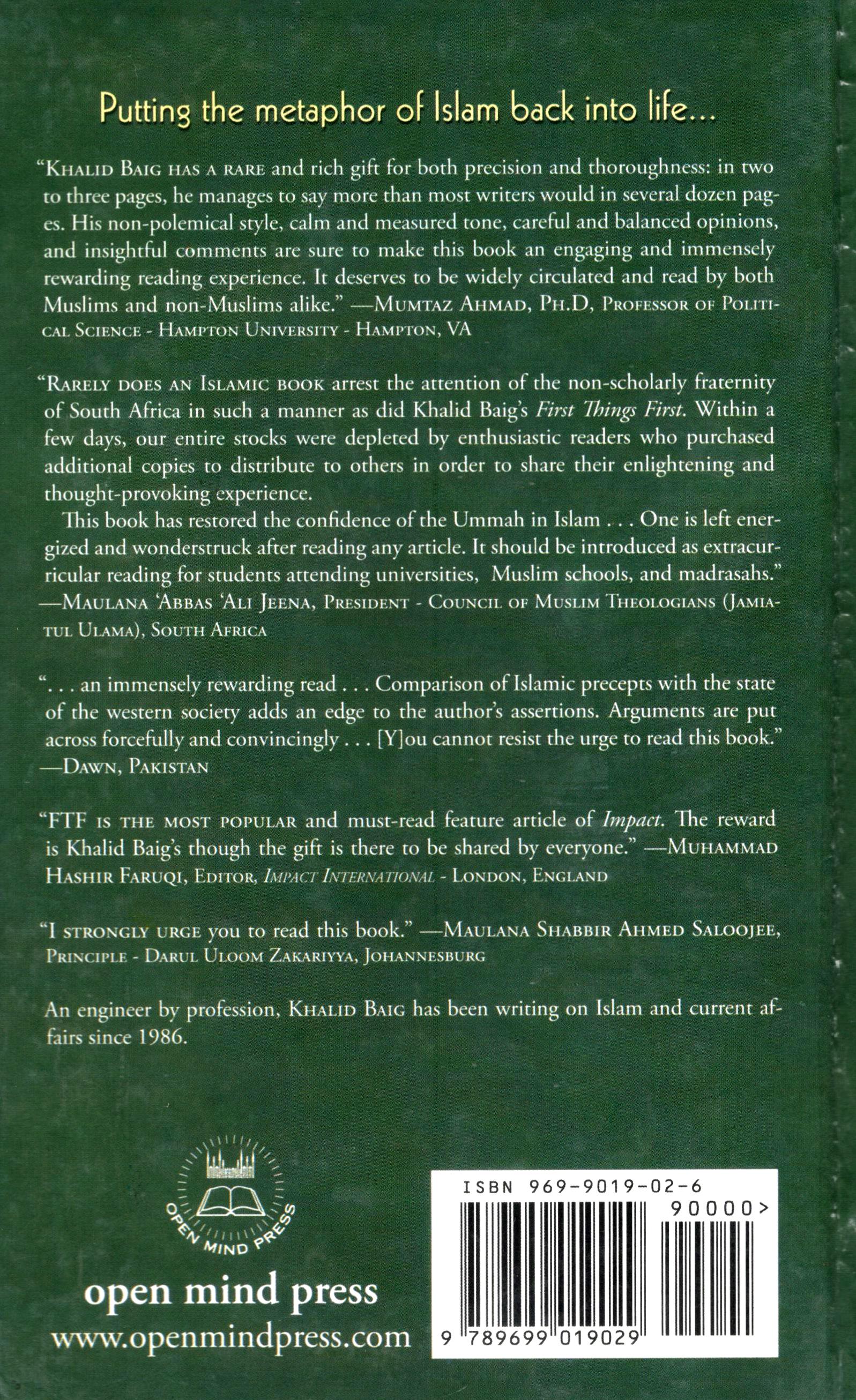 Back Cover First Things First - Pakistan Edition