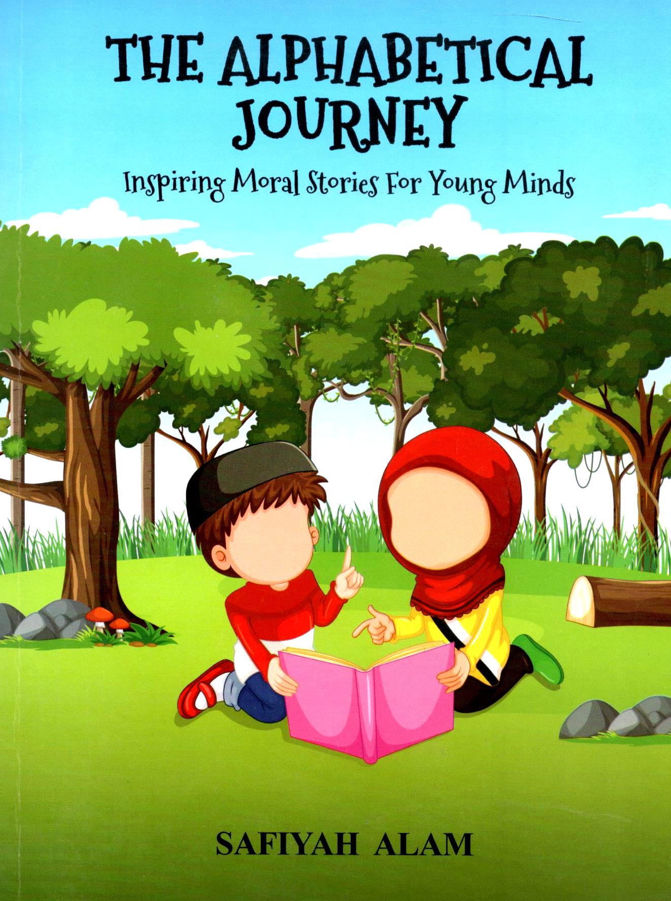 Book cover of 'The Alphabetical Journey' by Safiyah Alam with two children in a forest setting.